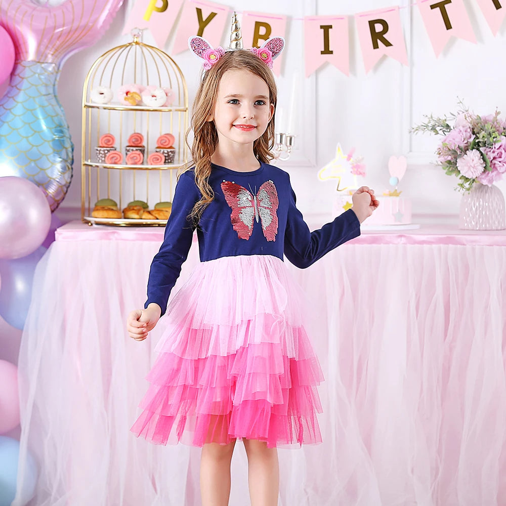 Sequined Butterfly Tutu Kids Layer Dress