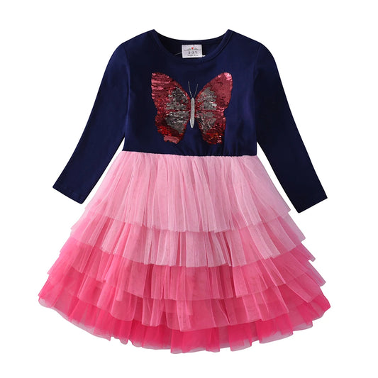 Sequined Butterfly Tutu Kids Layer Dress