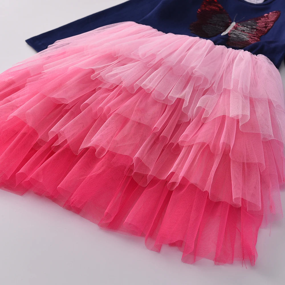 Sequined Butterfly Tutu Kids Layer Dress