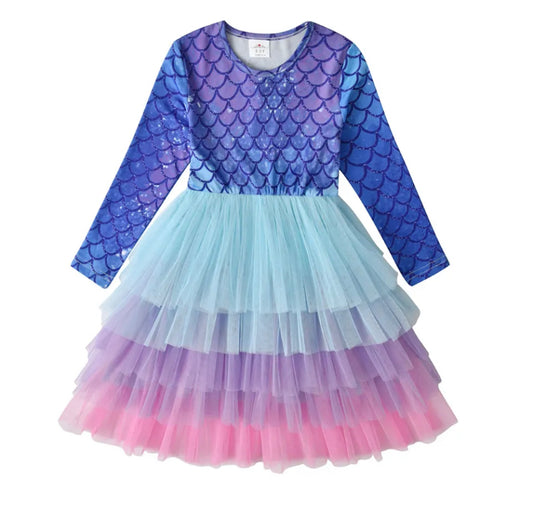 Mermaid Print Birthday Party Princess Dress