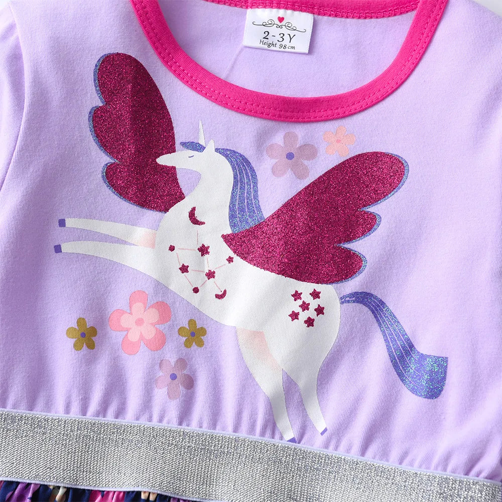 Cute Unicorn Licorne Floral Print Patchwork Dress