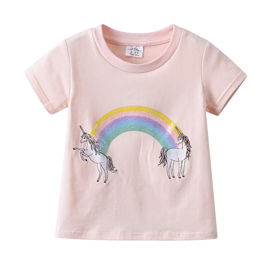 Unicorn Rainbow Cartoon Appliqued T Shirts