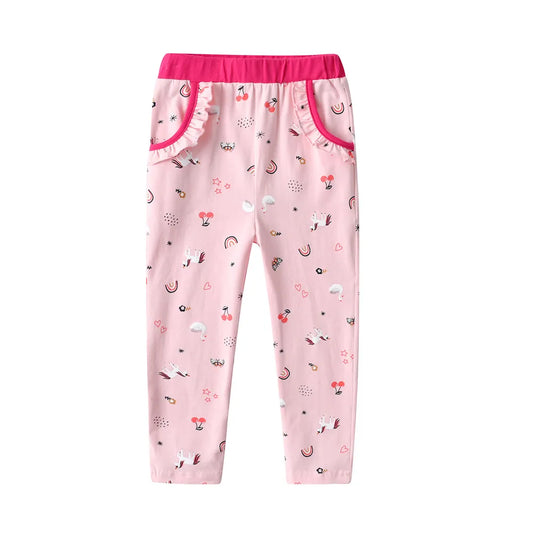 Cotton Casual Trousers Cartoon Pink  with Pockets