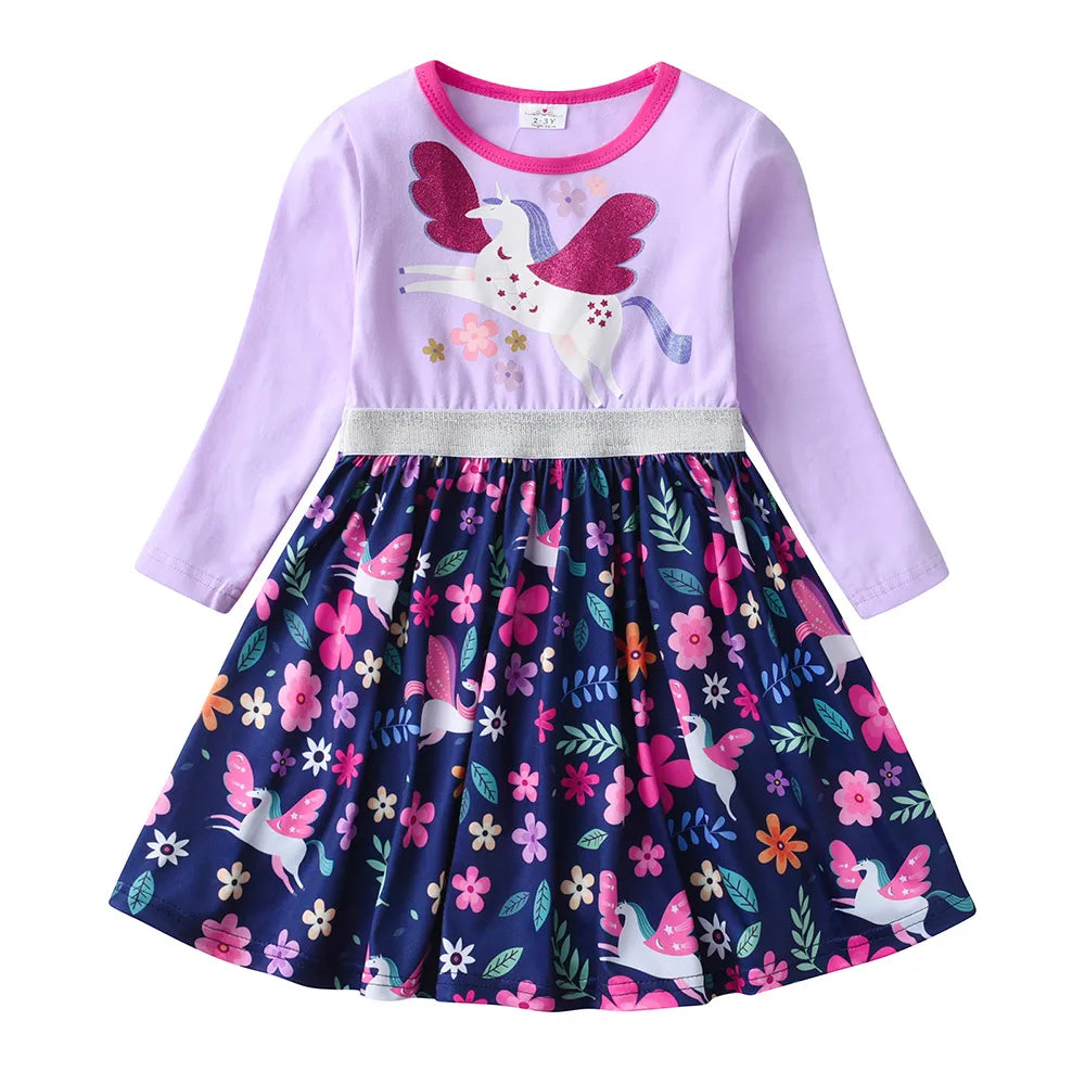 Cute Unicorn Licorne Floral Print Patchwork Dress