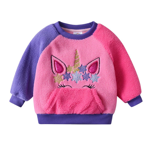 Winter Unicorn Cartoon Appliqued Pullover Sweatshirt Sweater